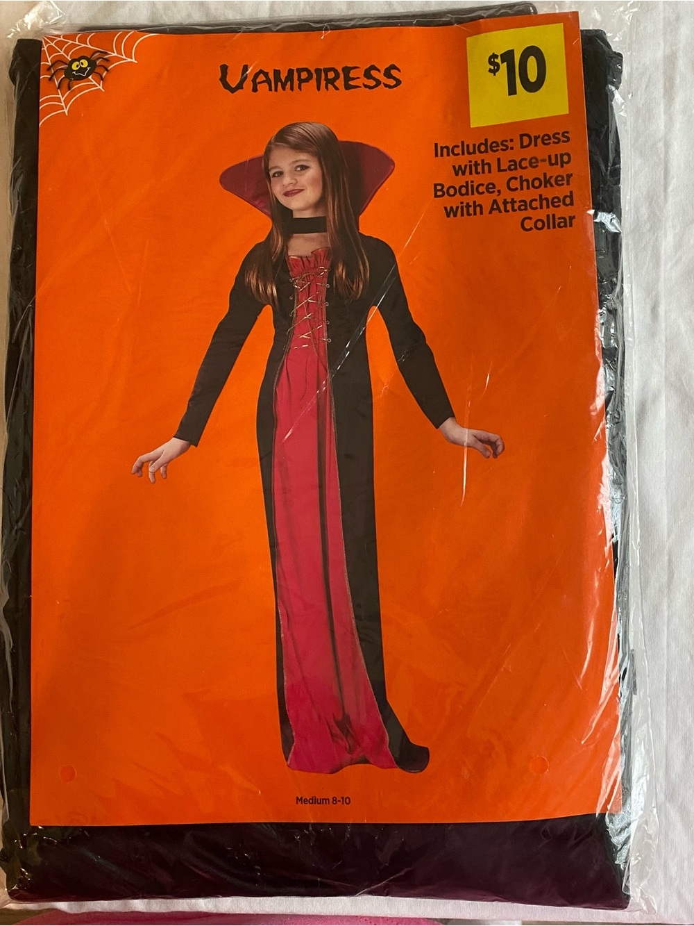 Vampiress Kids Costume Dress with Attached Collar - Black & Red NWT SZ Medium